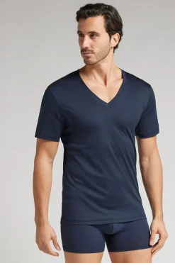 Camiseta con Escote de Pico de Algodón Premium