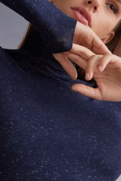 Camiseta de Cuello Alto de Modal Ligero con Cashmere Lamé