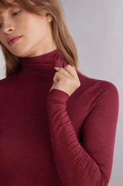 Camiseta de Cuello Alto de Modal Ligero con Cashmere Lamé