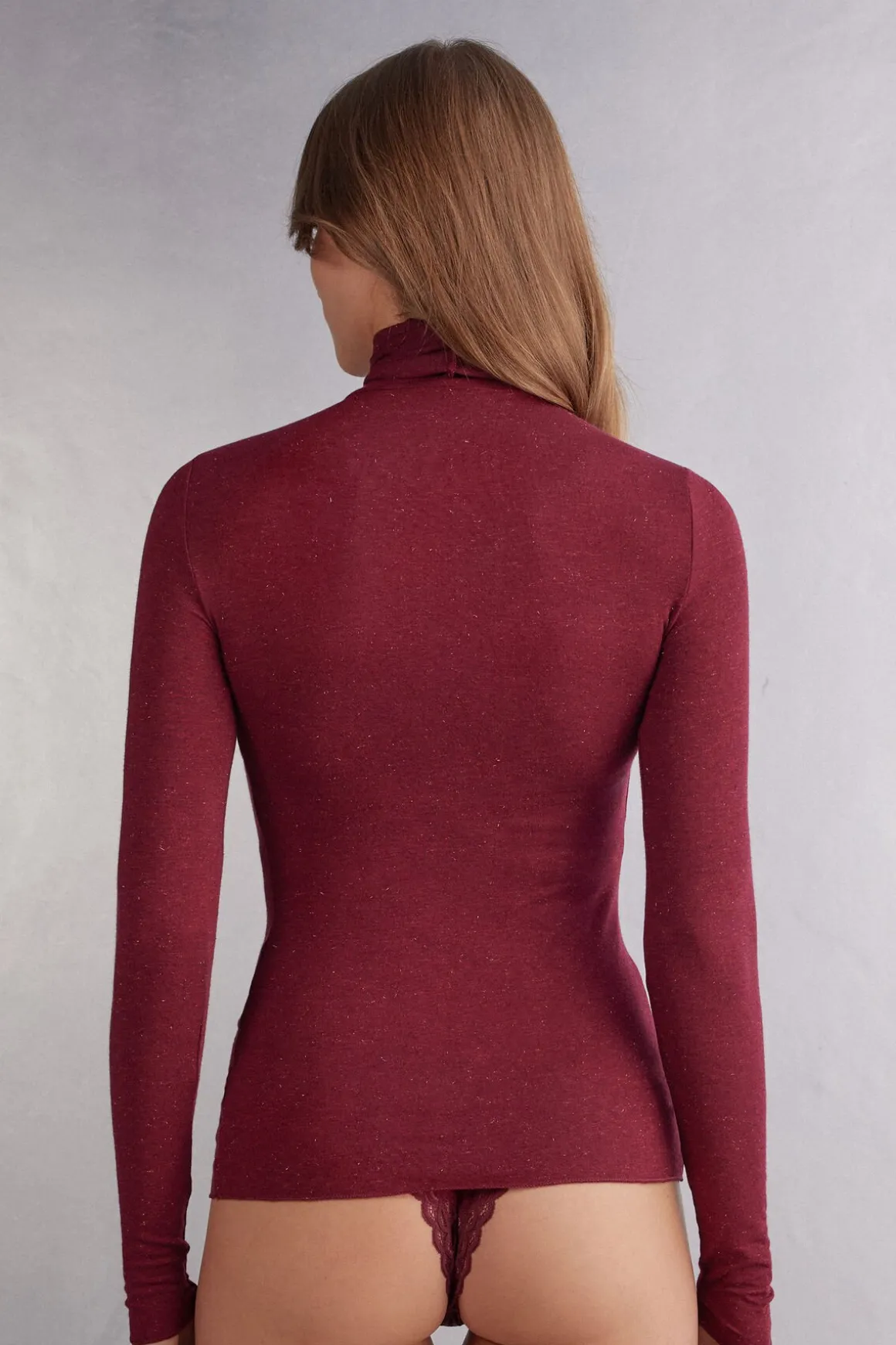 Camiseta de Cuello Alto de Modal Ligero con Cashmere Lamé