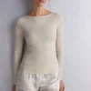 Camiseta de Cuello Redondo de Modal Ligero con Cashmere Lamé
