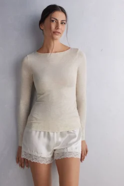 Camiseta de Cuello Redondo de Modal Ligero con Cashmere Lamé