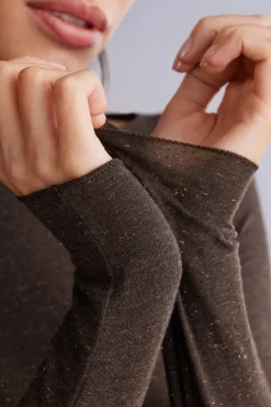 Camiseta de Cuello Redondo de Modal Ligero con Cashmere Lamé