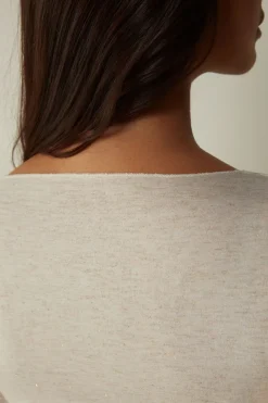 Camiseta de Cuello Redondo de Modal Ligero con Cashmere Lamé