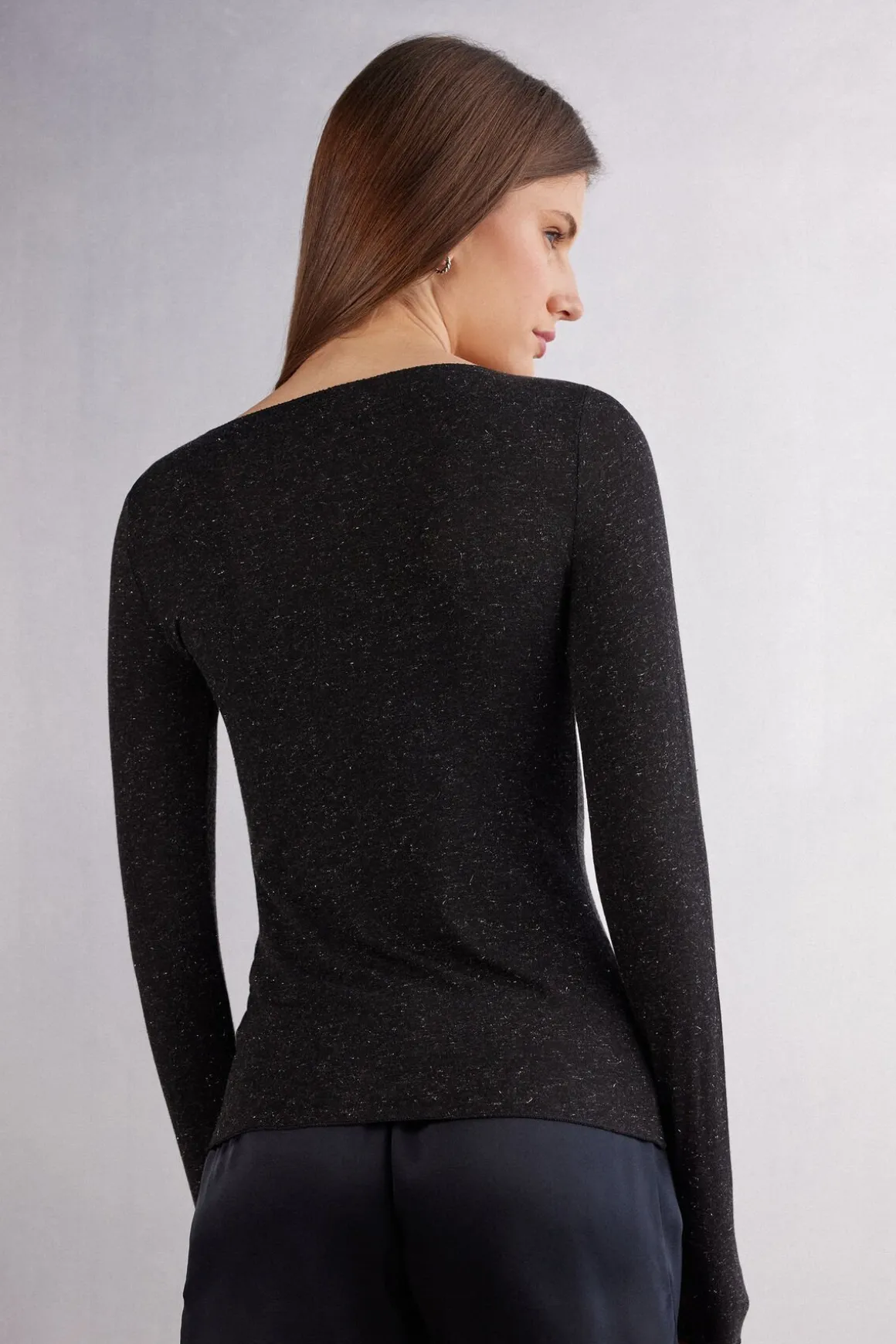 Camiseta de Cuello Redondo de Modal Ligero con Cashmere Lamé