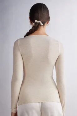 Camiseta de Cuello Redondo de Modal Ligero con Cashmere Lamé