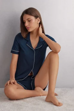 Camiseta de Manga Corta con Abertura Frontal de Modal