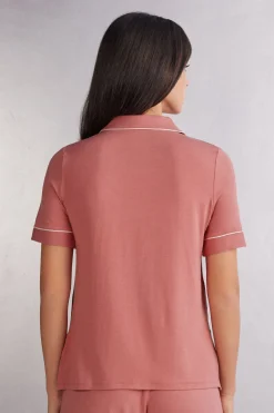 Camiseta de Manga Corta con Abertura Frontal de Modal