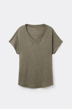 Camiseta de Manga Corta con Escote de Pico de Lino