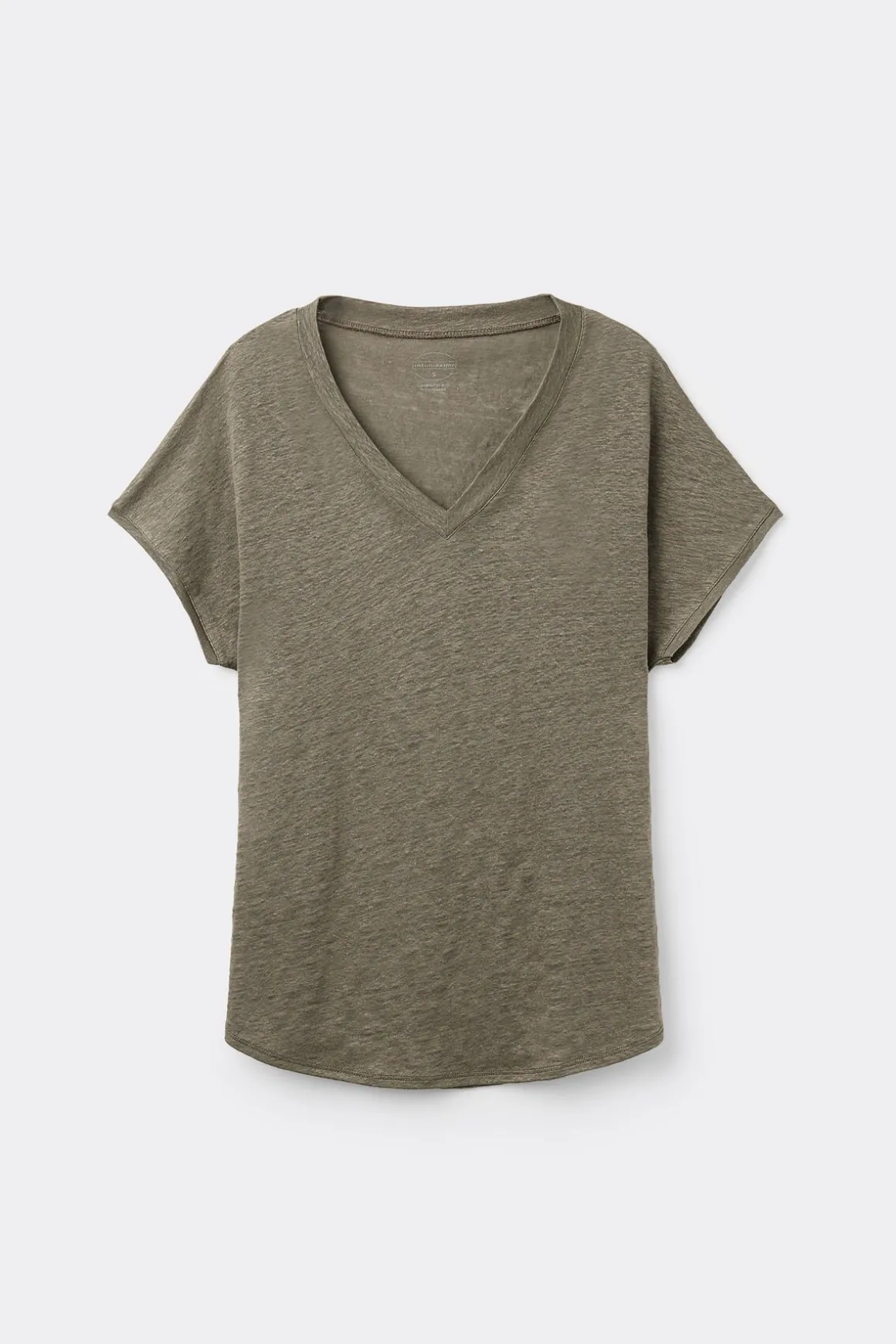 Camiseta de Manga Corta con Escote de Pico de Lino