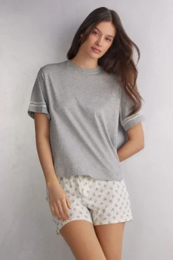 Camiseta de Manga Corta de Algodón Superior Dusty Flower