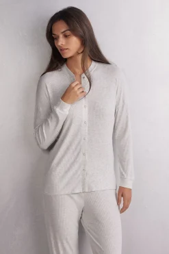 Camiseta de Manga Larga con Abertura Delantera de Modal Chic Comfort