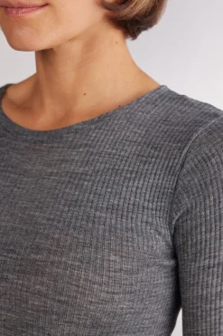 Camiseta de Manga Larga con Cuello Redondo Holgado de Lana y Seda