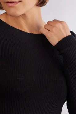 Camiseta de Manga Larga con Cuello Redondo Holgado de Lana y Seda