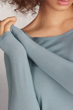 Camiseta de Manga Larga con Escote Barca en Micromodal