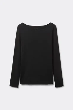 Camiseta de Manga Larga con Escote Barca en Micromodal