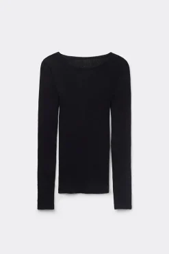 Camiseta de Manga Larga con Cuello Redondo Holgado de Lana y Seda