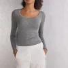 Camiseta de Manga Larga de Modal Ultralight con Cashmere y Escote Redondo