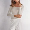 Camiseta de Manga Larga de Modal Ultralight con Cashmere y Escote Redondo