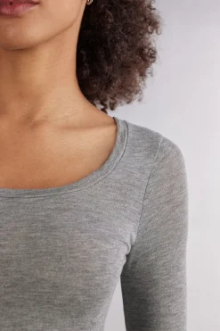 Camiseta de Manga Larga de Modal Ultralight con Cashmere y Escote Redondo