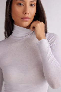 Camiseta de Manga Larga de Cuello Alto de Cashmere Ultraligero de Modal