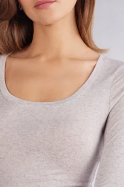 Camiseta de Manga Larga de Modal Ultralight con Cashmere y Escote Redondo