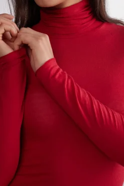 Camiseta de Manga Larga de Cuello Alto de Cashmere Ultraligero de Modal