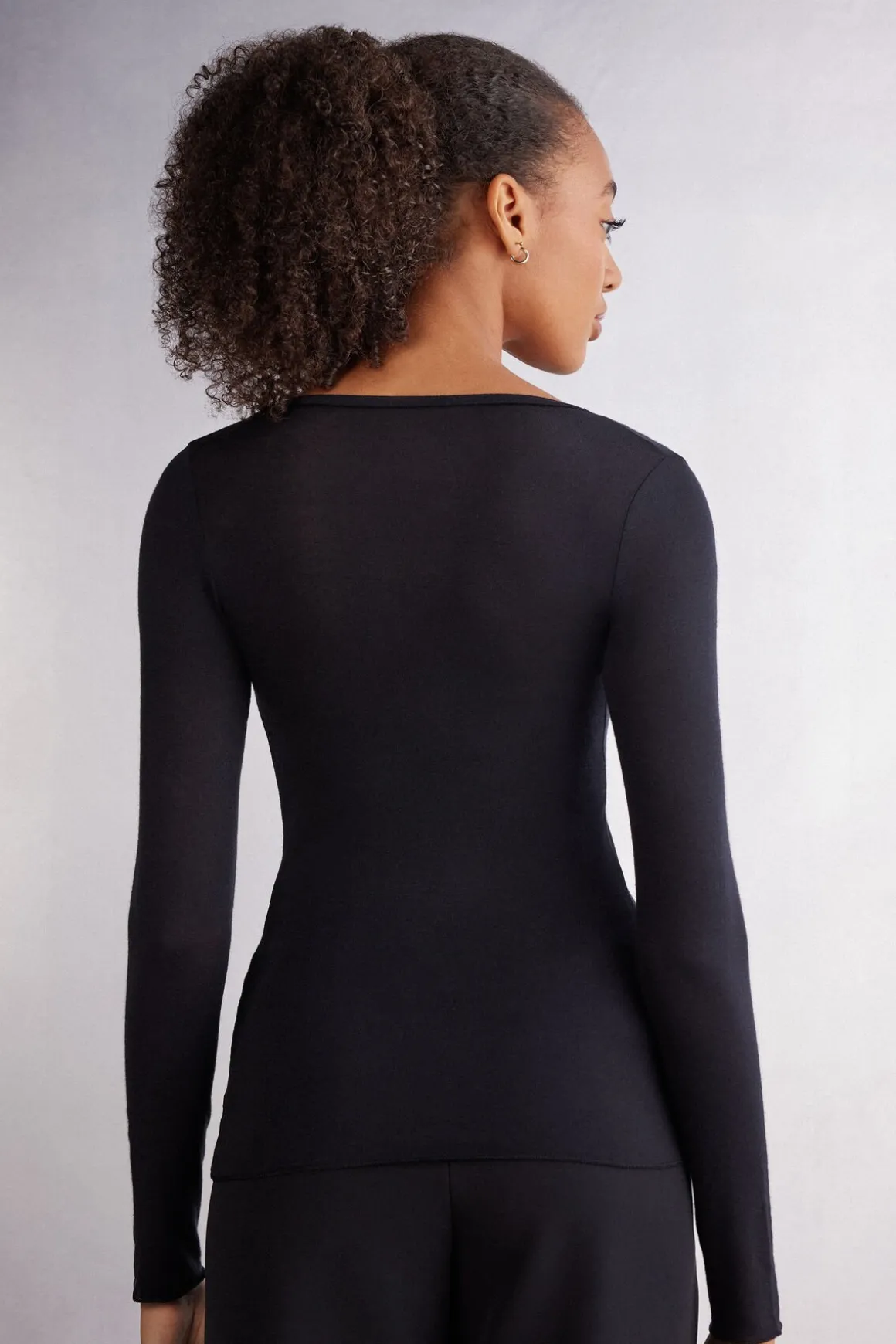 Camiseta de Manga Larga de Modal Ultralight con Cashmere y Escote Redondo