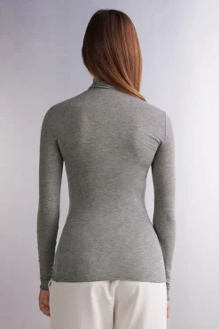Camiseta de Manga Larga de Cuello Alto de Cashmere Ultraligero de Modal