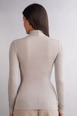 Camiseta de Manga Larga de Cuello Alto de Cashmere Ultraligero de Modal