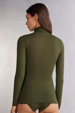 Camiseta de Manga Larga de Cuello Alto de Cashmere Ultraligero de Modal