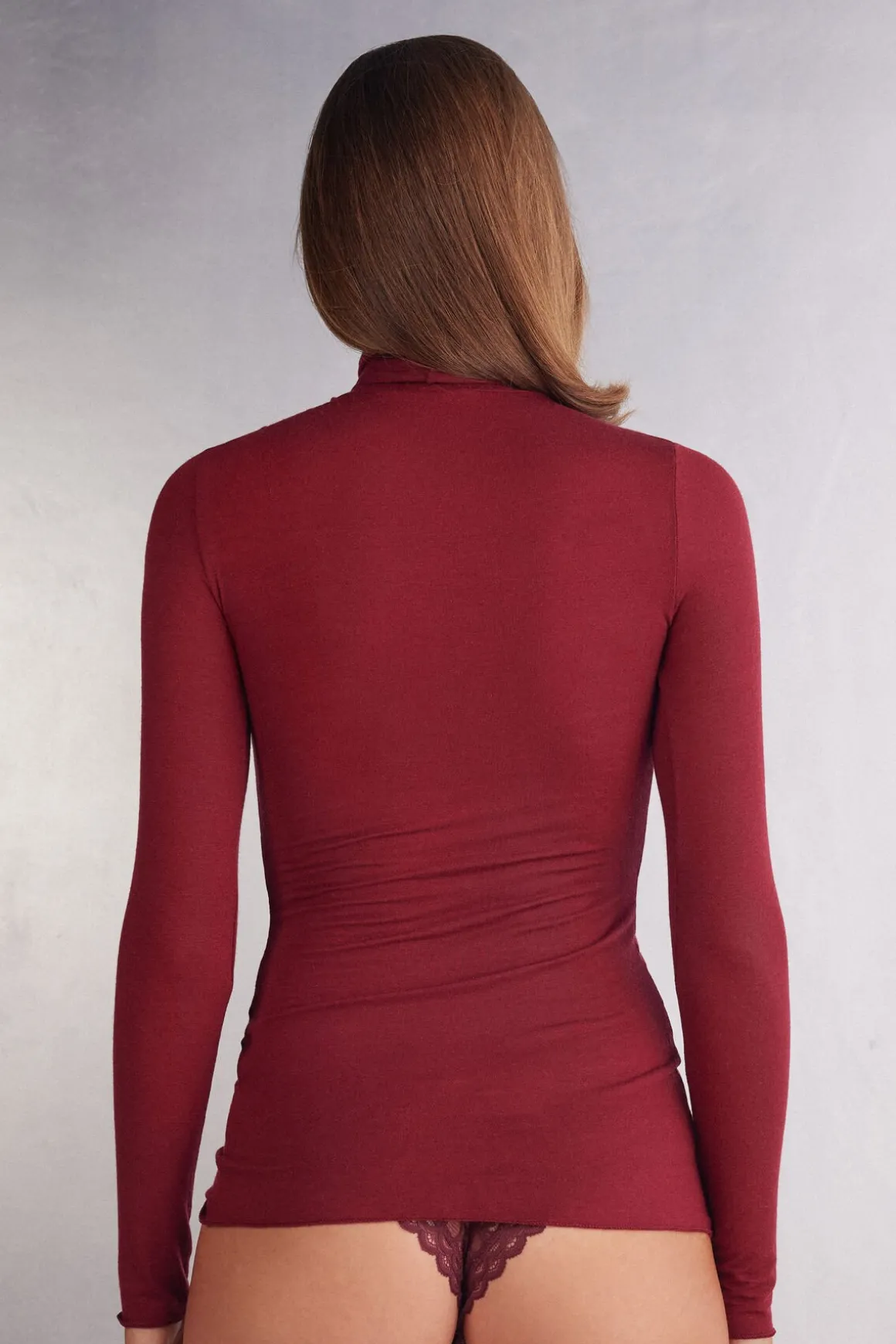 Camiseta de Manga Larga de Cuello Alto de Cashmere Ultraligero de Modal