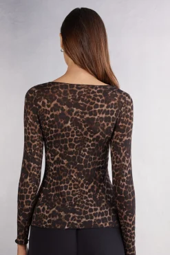 Camiseta de Manga Larga de Modal Ultralight con Cashmere Luxurious Leopard
