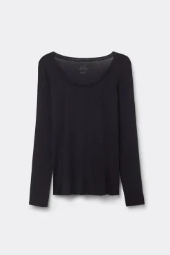 Camiseta de Manga Larga de Modal Ultralight con Cashmere y Escote Redondo