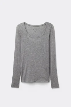 Camiseta de Manga Larga de Modal Ultralight con Cashmere y Escote Redondo