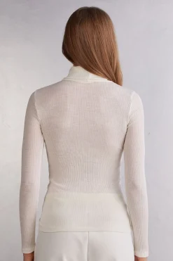 Camiseta de Manga Larga Lana y Seda Cuello Alto