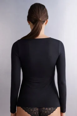 Camiseta de Manga Larga y Escote Redondo de Micromodal
