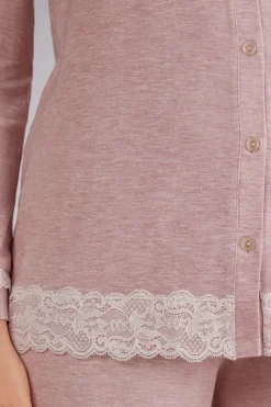 Camiseta de Modal y Encaje Abierta en la Parte Delantera