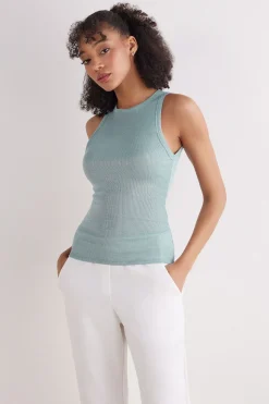 Camiseta de Tirantes de Canalé de Algodón Lamé
