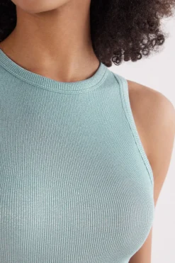 Camiseta de Tirantes de Canalé de Algodón Lamé
