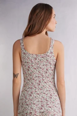Camiseta de Tirantes de Modal en Punto Canalé Floral Romance