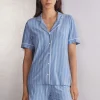 Camiseta Modal Manga Corta Abertura Delantera Oxford Stripes