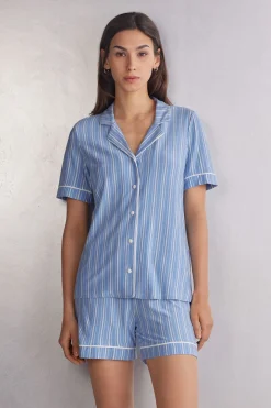 Camiseta Modal Manga Corta Abertura Delantera Oxford Stripes