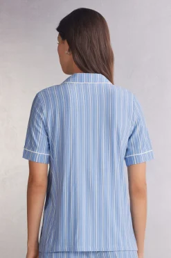 Camiseta Modal Manga Corta Abertura Delantera Oxford Stripes