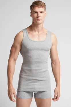 Camiseta sin mangas de hombre en algodón superior con canalé