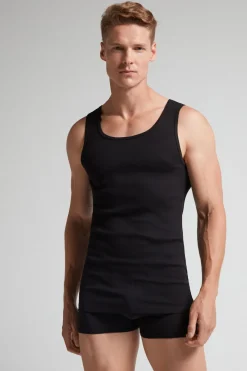 Camiseta sin mangas de hombre en algodón superior con canalé