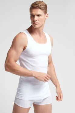 Camiseta sin mangas de hombre en algodón superior con canalé