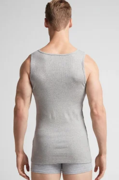 Camiseta sin mangas de hombre en algodón superior con canalé