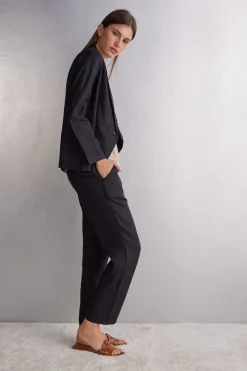 Chaqueta de Doble Botonadura en Tela de Lino