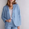 Chaqueta de Doble Botonadura en Tela de Lino